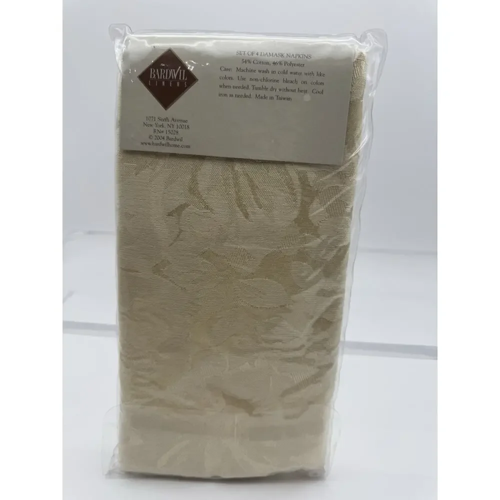 Set Of 4 2004 Bardwil Napkins Ivory Damask Fabric NOS